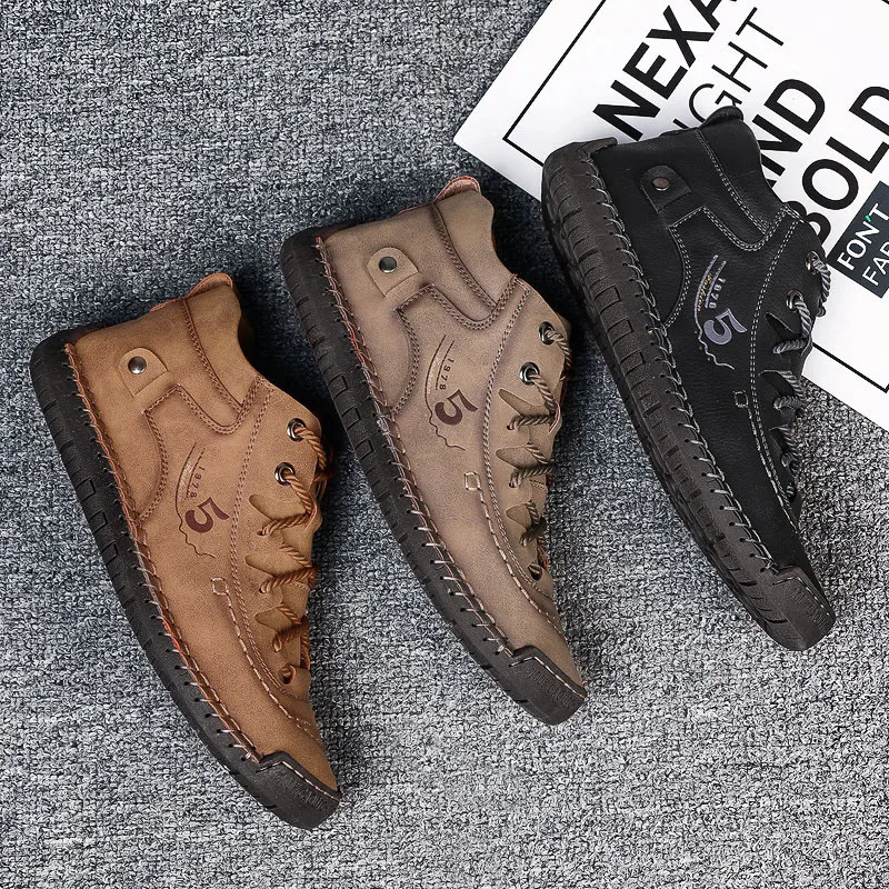 Brand Comfortable Men Ankle Boots Quality Split Leather Shoes Men's Snow Boots Winter Shoes Warm Fur Men's Boots Big Size 39-48