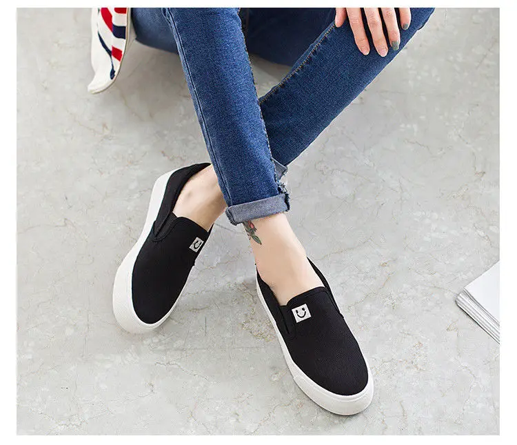 New Women Vulcanized Shoes High Quality Woman Canvas Casual Shoe Slip on Flats Shoes Women Loafers Walking Platform White Shoe women's vulcanize shoes medium