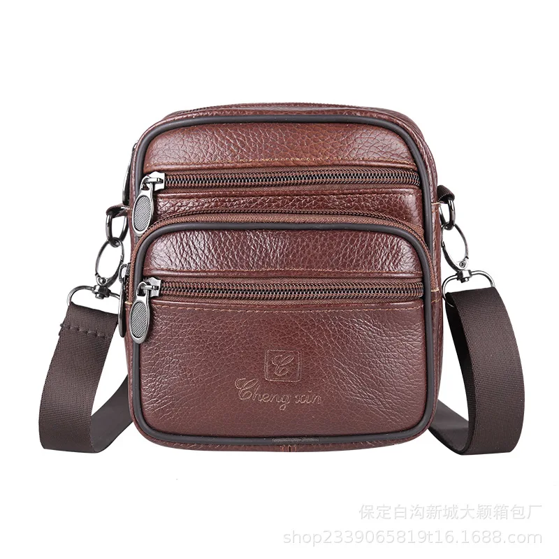 

New Style Cowhide Men Small Shoulder Bag Genuine Leather Single-shoulder Crossbody Bag Mini Men's Bag Mobile Phone Bag