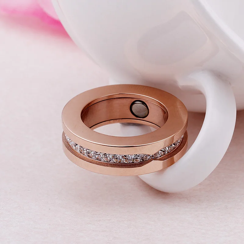 ANILLO женское кольцо из розового золота, инкрустированное однорядным кубическим цирконием, нержавеющая сталь, магнит для здоровья, обручальное ювелирное изделие, подарок