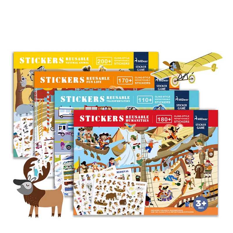 

Reusable Stickers Book Game Pad Collection Kids Educational Toy For Children Puzzle Gift Removable Background Scenes Table Game