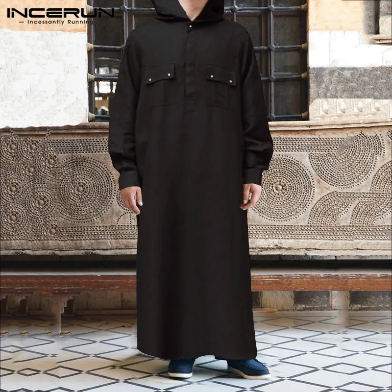 Мусульманский Саудовский Аравия кафтан плотная куртка с капюшоном абайя с длинным рукавом халат модное элегантное женское вечернее платье Исламская Арабские накидки и таубы Для мужчин одежда INCERUN