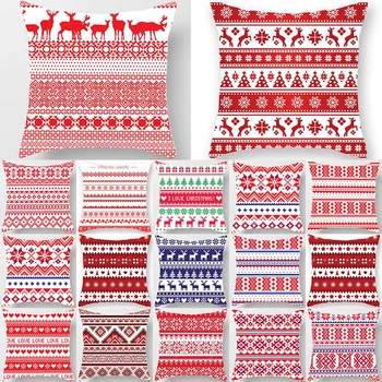

1Pcs Christmas Red Geometric Deer Pattern 45*45cm Polyester Cushion Cover Decorative Sofa Car Home throw Decor Pillowcover 40984