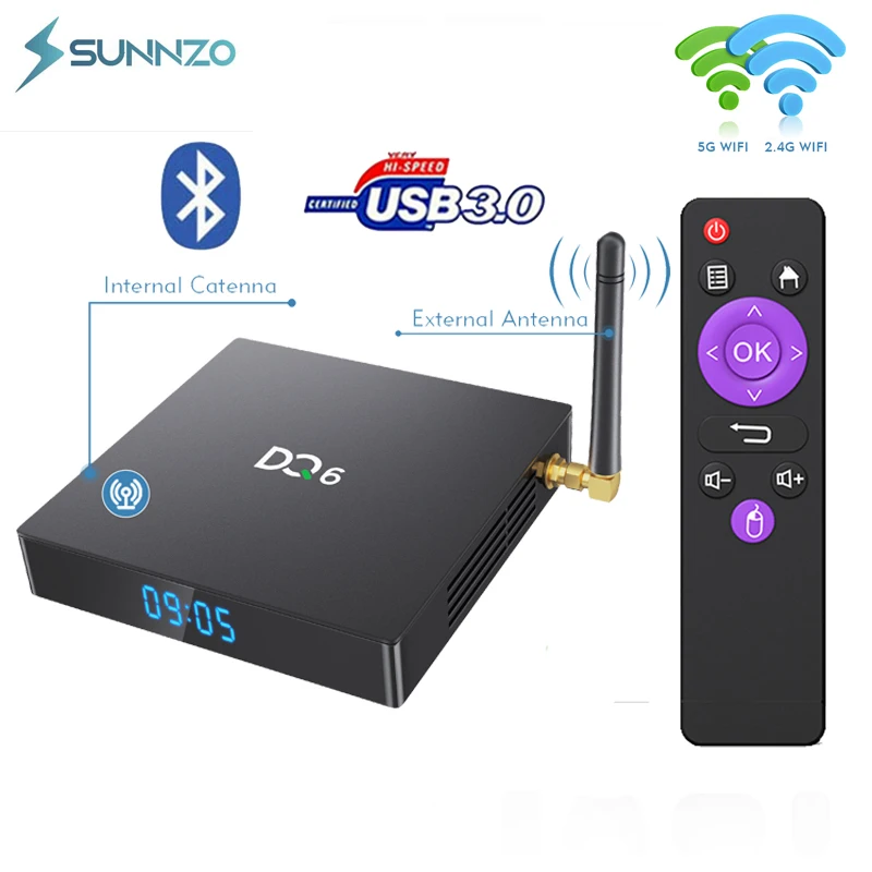 Приставка Смарт ТВ DQ6 Android 10 0 Rockchip RK3318 4K 4 + 64 ГБ 2 4/5 ГГц Wi Fi BT4.2 с