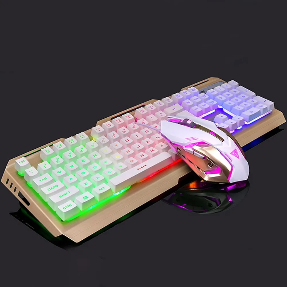 

Gaming Mechanical Keyboard USB Wired Ergonomic Backlit Mechanical Feel Gaming Keyboard and Mouse Set with Aluminium Alloy Panel