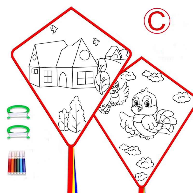For Kids Making Kite Bulk Decorating Coloring Kite Party Pack DIY Blank Animal Painting Kite Includes handle and line 4