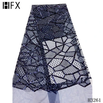 

HFX beautiful Sequence Lace Fabric African Nigerian Net Lace with Sequins French Tulle Mesh Lace for Women Sequin Fabric H3261