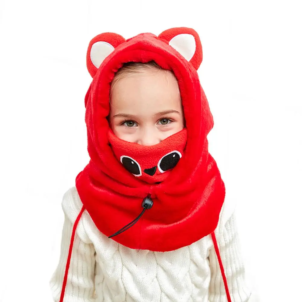 

Winter Hat Warm Hood Scarf Beanie Kids Fleece Thick Winter Beanie Scarf Cache Neck Ears Hood Ski Animal Panda Hat For Girl Boy