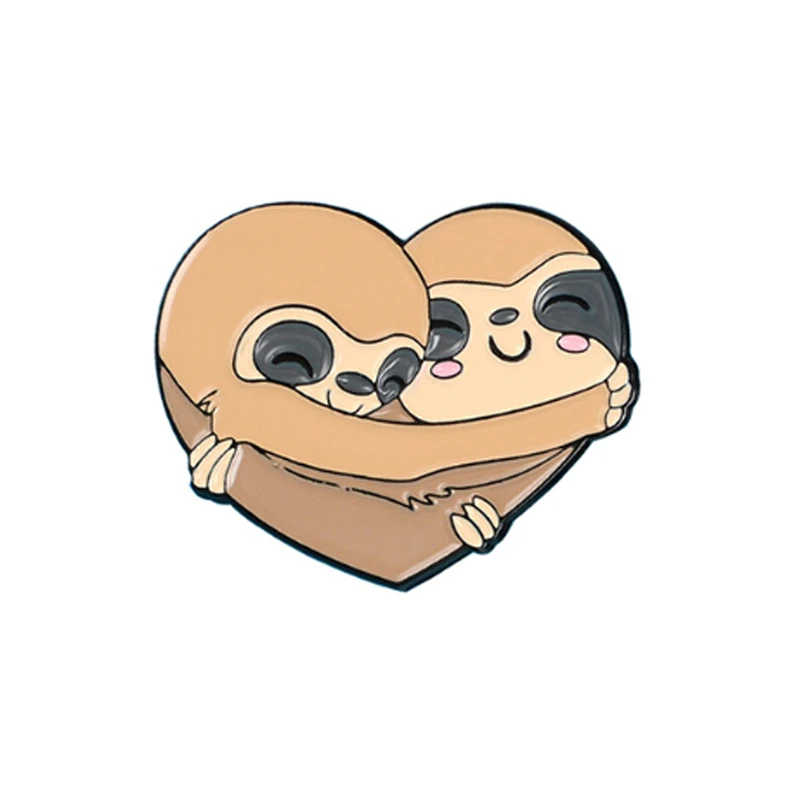 style6 Cute sloth cartoon animal enamel brooch Climbing branches Riding a cake embrace listen to music Coffee cup Creative badge - Metal color: style6