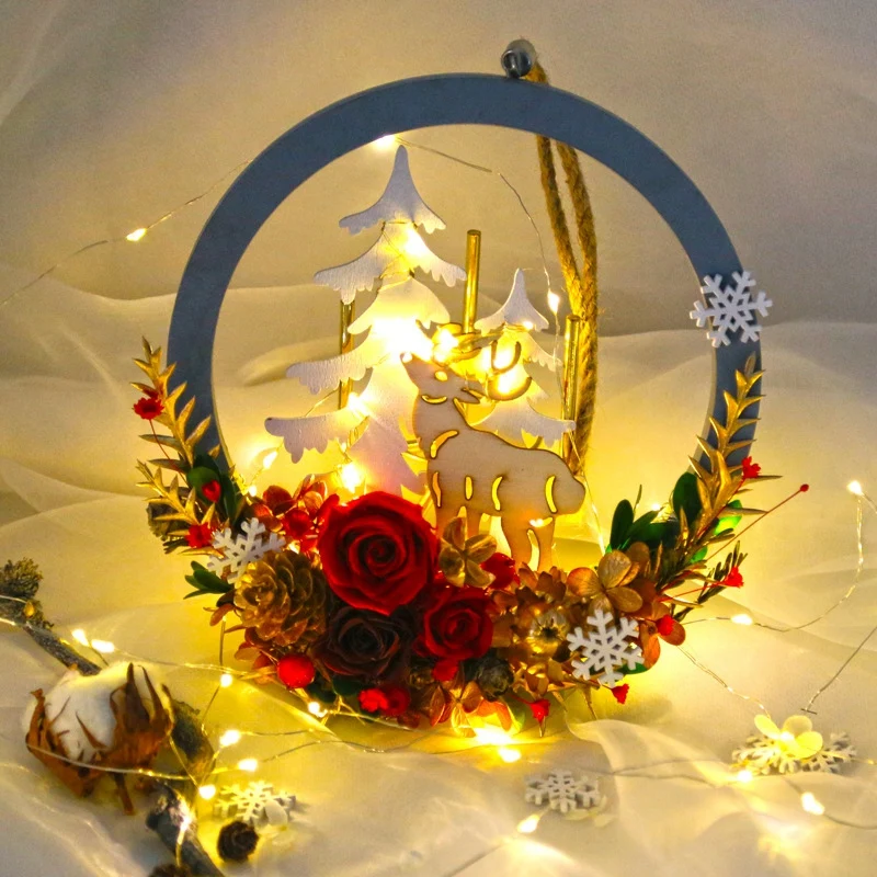 

Hot New Christmas Gift Eternal Flower Garland Home Decoration Wreath Pendant a Deer Have You Rose To Send a Girlfriend Gift