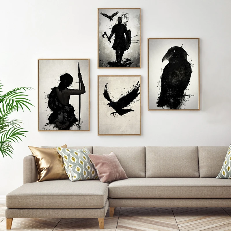 Japanese Canvas Painting Art Print Poster Samurai Black and White Wall Living Room Decoration Home | Дом и сад