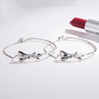

Free Shipping Real 925 Sterling Silver Brilliant Bow Ball Clasp Adjust Pan Bracelet Bangle Fit Women Bead Charm Diy Jewelry