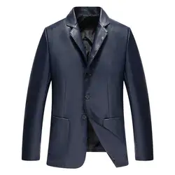 Мужской деловой Повседневный из кожзаменителя, куртка, пальто для мужчин, черный, синий, из состаренной искусственной кожи, Блейзер