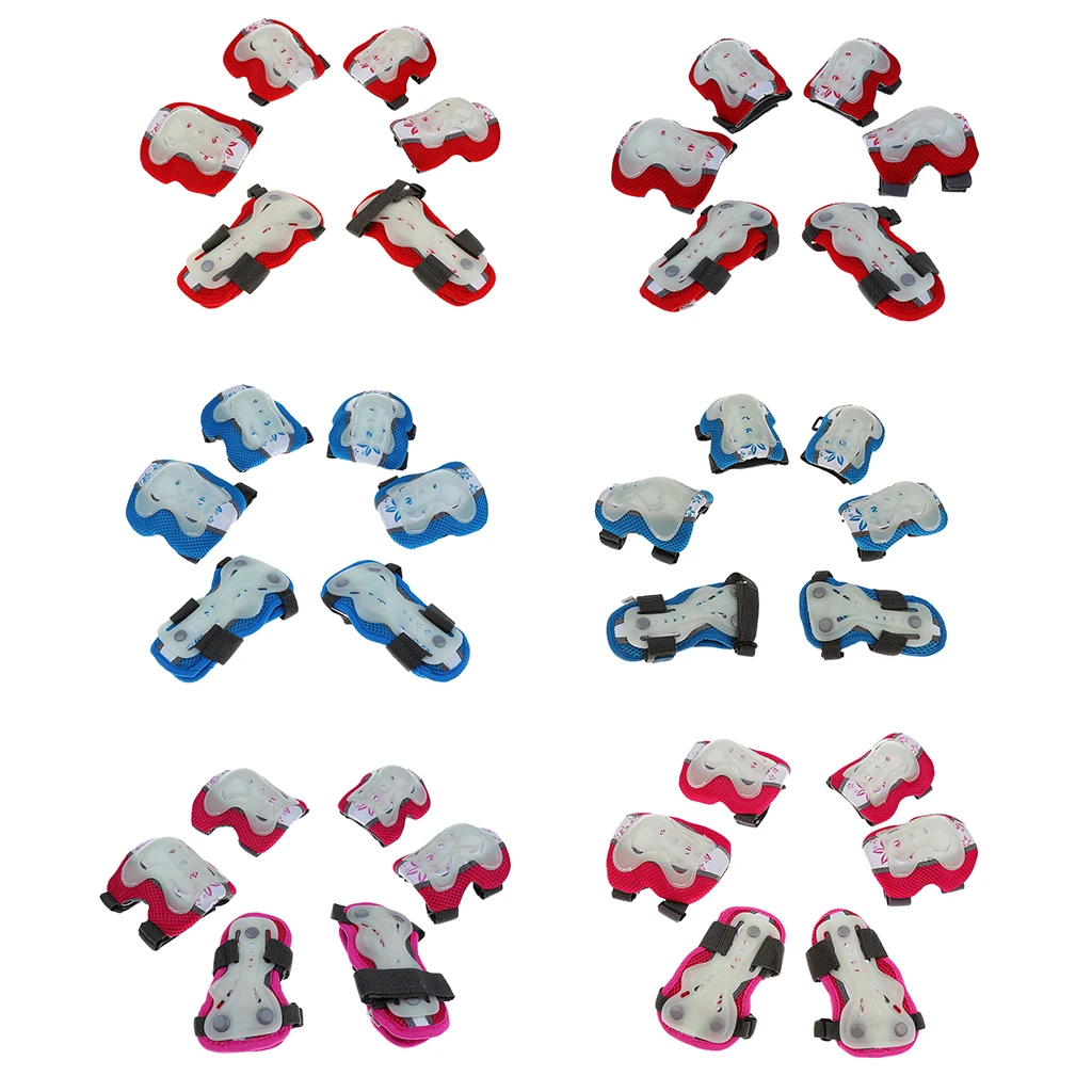 6 Pieces Kids Boy Girl Shockproof Roller Skating Skateboard Cycling Elbow Wrist Knee Pads Protector 3 Colors S M