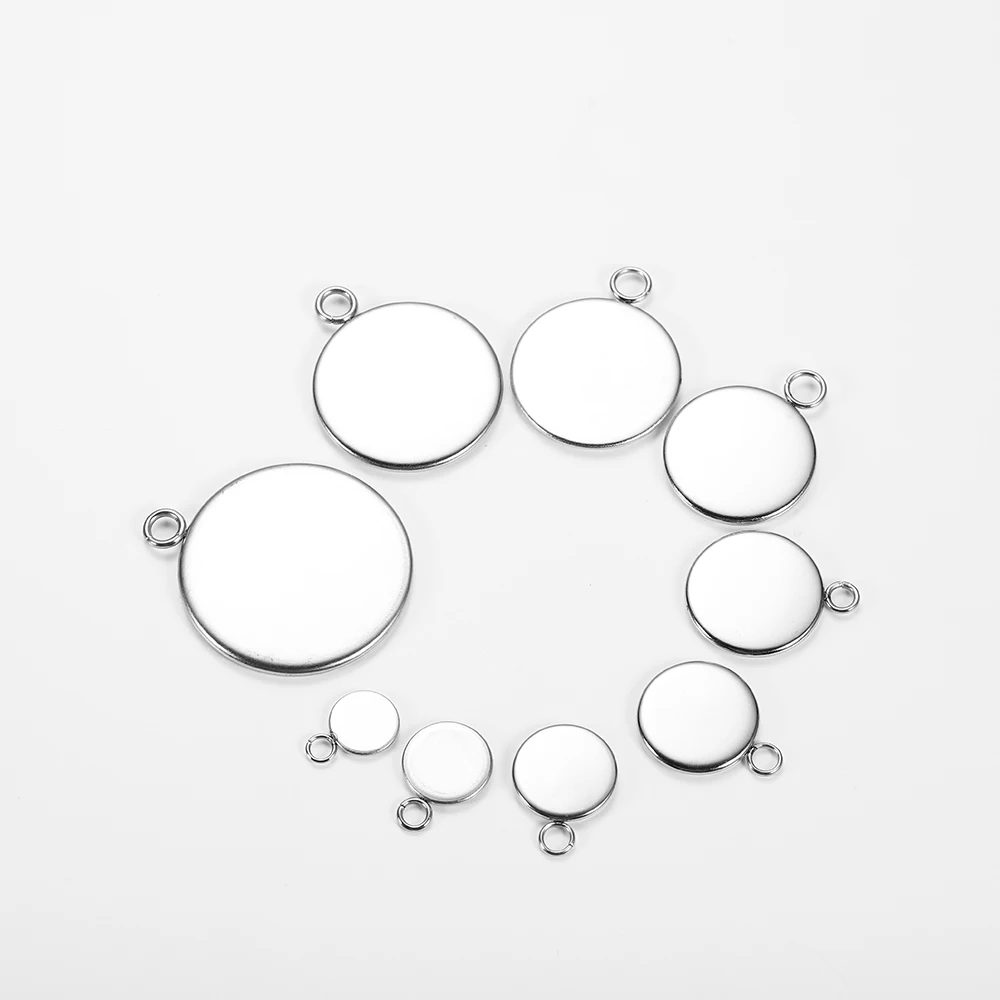 Stainless steel 20 шт./лот, все размеры, круглый кулон из нержавеющей стали, установка кабошона, камея, базовый лоток, заготовка для DIY, ожерелье, ювелирное изделие - Цвет: Stainless steel