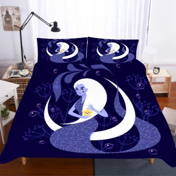 

White Hair Mermaid Bedding Set Bedroom Decor Doona Blue Background Quilt Cover Hypoallergenic 1PC Duvet Cover with Pillowcase