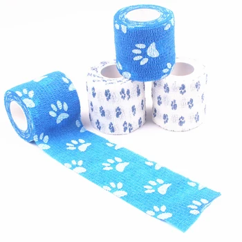 

4 Rolls Dog Pet Nonwovens Bandage Vet Strap Cohesive Wound Cute Self Adherent Tape Elastic Wrap