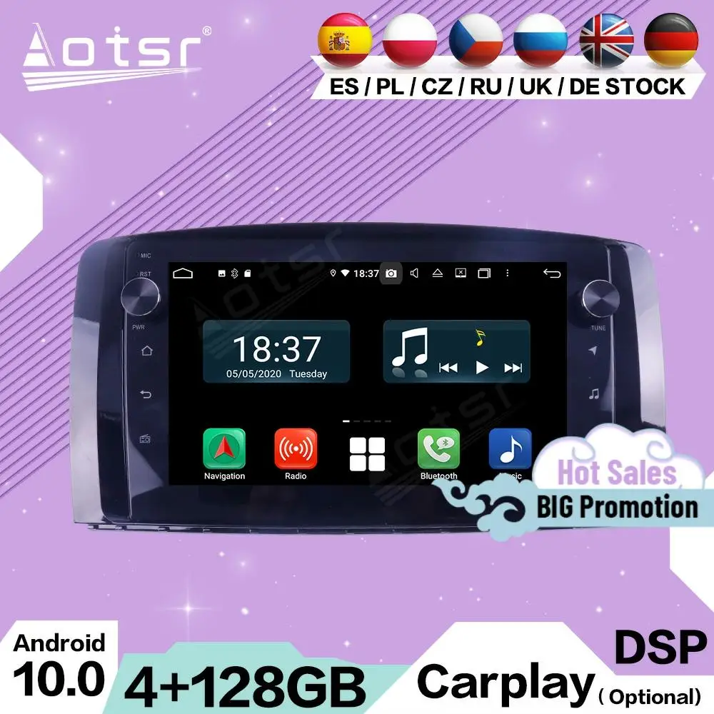 

128G Carplay Multimedia Stereo Android 10 For Mercedes Benz R300 R350 2006 2007 2008 2009 2010 2011 2012 2013 2014 GPS Head Unit