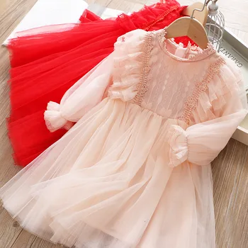 

wholesale 2020 baby girl spring dress lace ruffles mesh princess dresses girls children birthday party clothes 5pcs lot