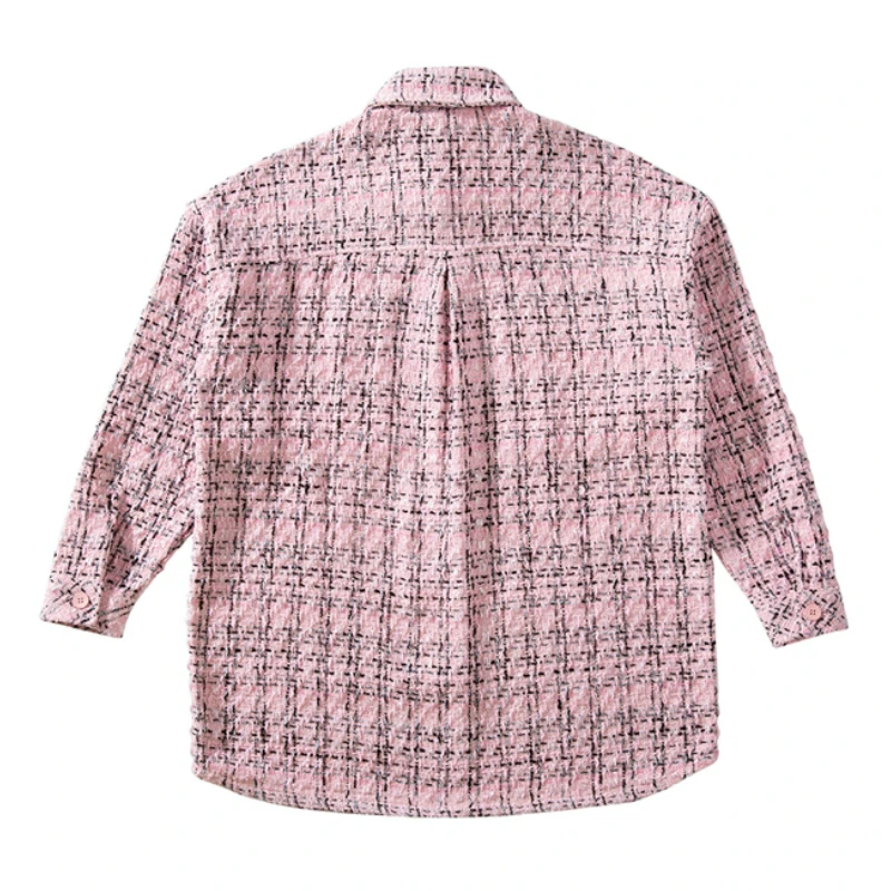 Шерстяная твидовая Верхняя рубашка в клетку, Укороченная рубашка розового/белого цвета