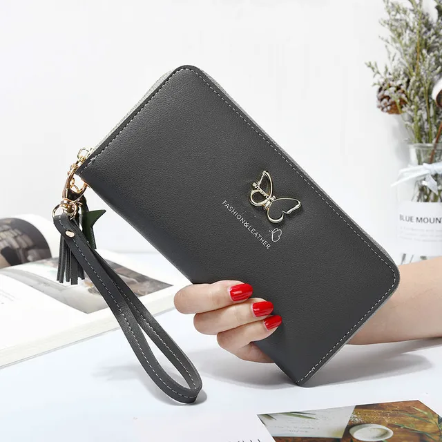 Fashion Butterfly Women Wallet Wrist Handle Phone Case Long Section Money Pocket Pouch Handbag Women's Purse Card Holders 2020 6