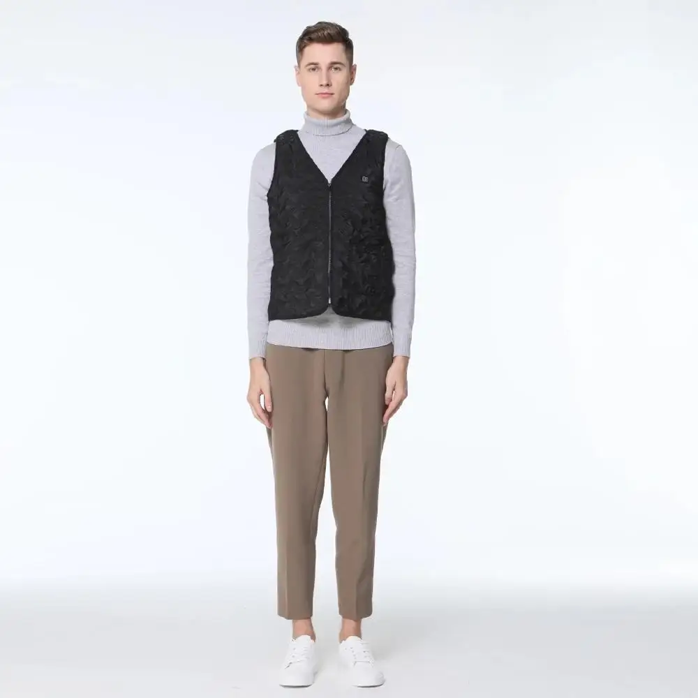 black Vinmori Мужская САМОНАГРЕВАЮЩАЯСЯ Vest-5V без батареи Размер-молния Adjuestabl Usb зарядка зимний теплый открытый спортивный жилет - Цвет: black