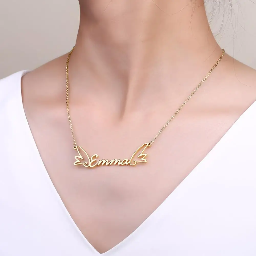 Zciti Personalized Name Necklace Wing Pendant Custom Name Necklace  Gold Silver Color Stainless Steel Necklace For Women Gifts cuesoul tero ak4 dart flights graduated color big wing shape