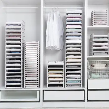 

Wardrobe Organizer Clothes Storage Basket Multi-layer Stackable Shelf Stack Desktop Storage Basket Sundries Rack Housekeeping sw