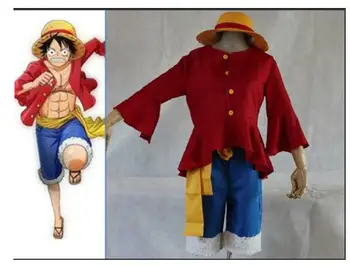 

Free shipping Cosplay One piece Costumes One piece Monkey D. Luffy cosplay Set T Shirt+Pants+Hat+yellow belt