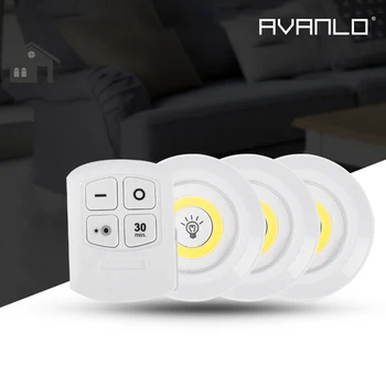 

Battery Operated Dimmable LED Under Cabinet Light COB LED Puck Lights Closets Lights with Remote Control for Wardrobe Bathroom