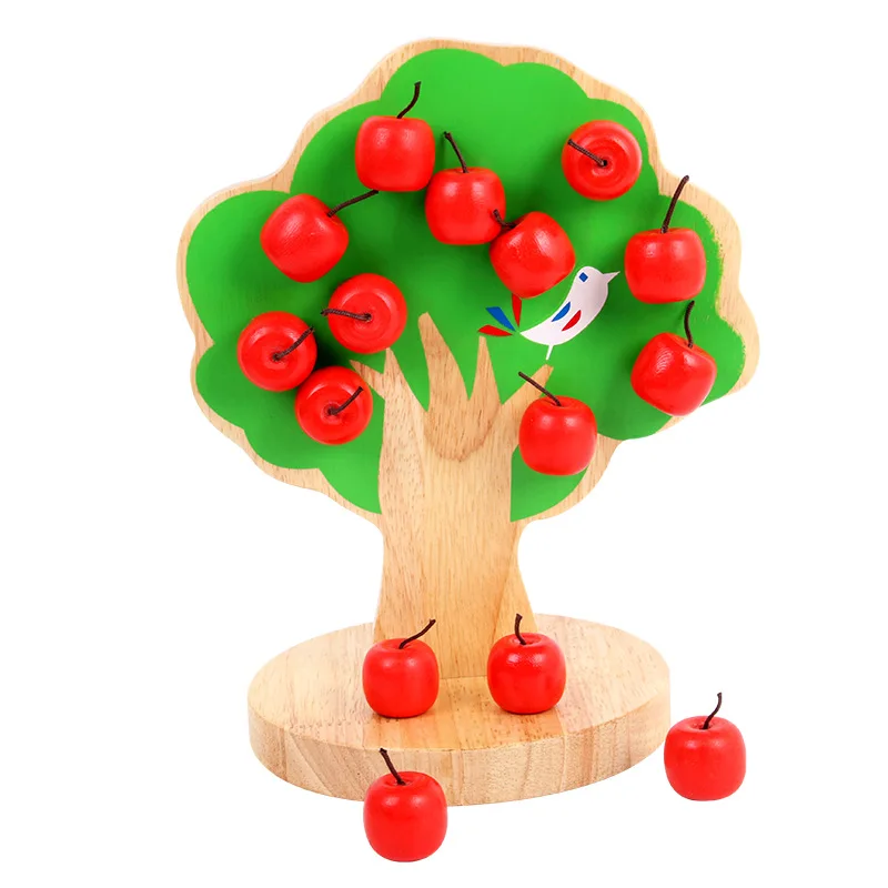 

Children wooden magnetic apple tree baby pick apple fruit paste kindergarten math counting music toys