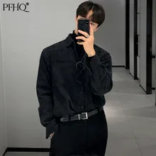Pfhq 2021 nova moda masculina solta cor sólida coreano na moda bonito veludo retro lapela manga longa camisa outono inverno 21e4662