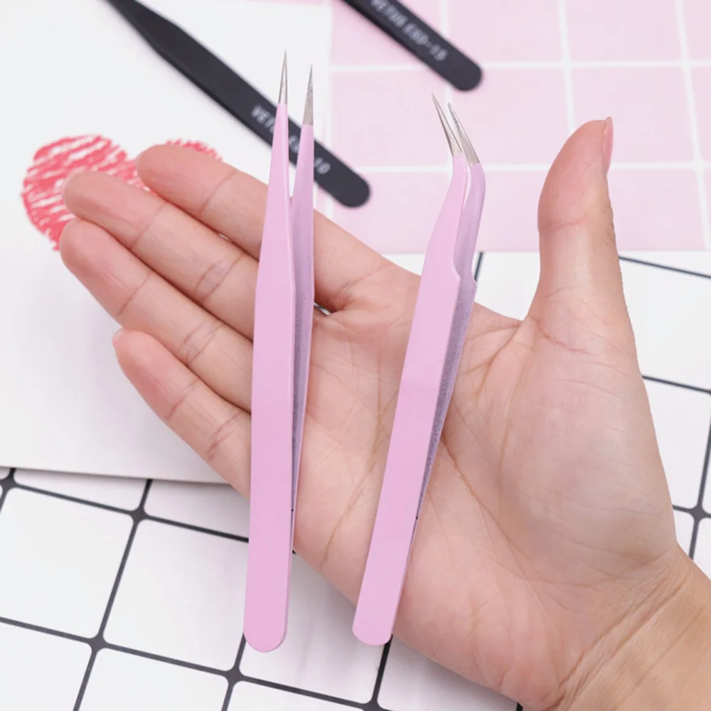 1Pc Stainless Steel Eyelash Extension Tweezers Curved Straight Lashes Tweezer Non-magnetic Eyelashes Nail Makeup Tools Wholesale 6