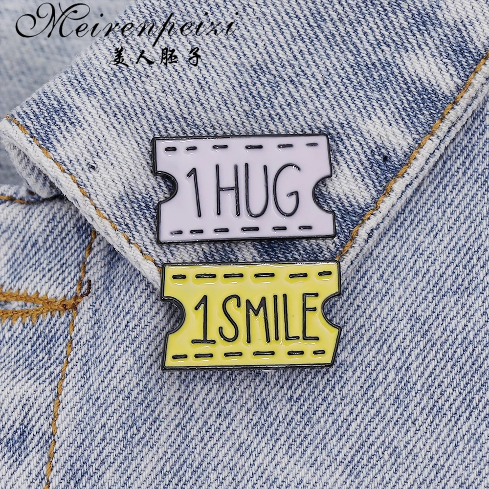 Meirenpeizi 3 Pin Badges 1 Hug Smile Kiss Brooches for Women Cute Letter Enamel Denim Jackets Collar Badge Gifts Lover | Украшения и