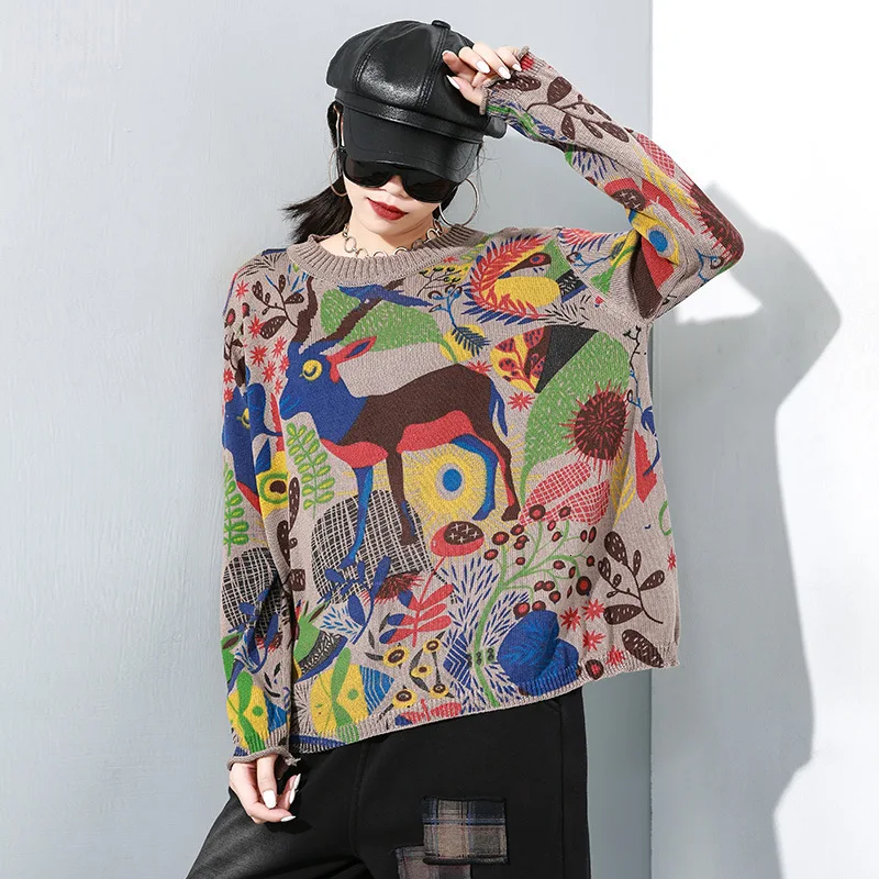 

LANMREM 2020 Winter New Round Neck Pullover Stretch Sweater Personality Large Size Wool Long Sleeve Sweater Female PC070