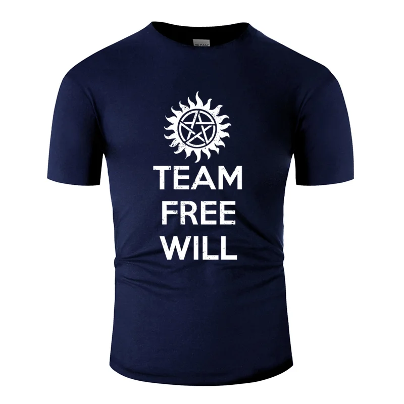 Men-Navy Blue Дышащая футболка с принтом «team free will», одежда для отдыха, Мужская футболка из хлопка, комиксы в стиле хип-хоп - Цвет: Men-Navy Blue