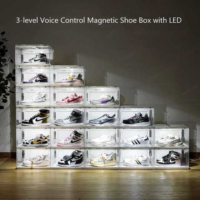 LED Lightening Shoe Box Clear Smart Sound Control Sneakers AJ Display Case  High Tops Shoebox Luminous