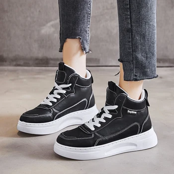 

2020 Autumn Women's High Top Sneakers Winter White Casual Shoes Leather Platform Shoes Black Womens Trainers Vulcanized Shoes