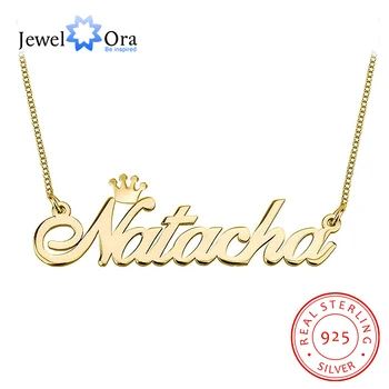 Personalized 925 Sterling Silver Nameplate Necklace with Crown Custom Any Name Fine Jewelry Gift for Mom  (JewelOra NE102939)