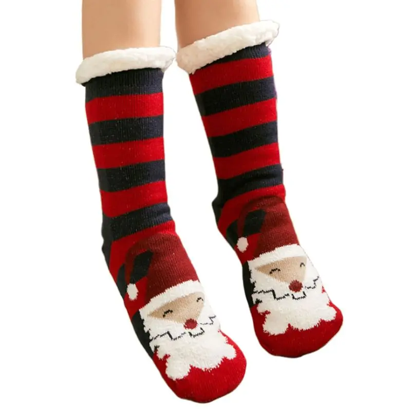 Womens Winter Fluffy Thermal Plush Lined Slipper Socks Christmas Cartoon Hosiery 95AB - Цвет: 7
