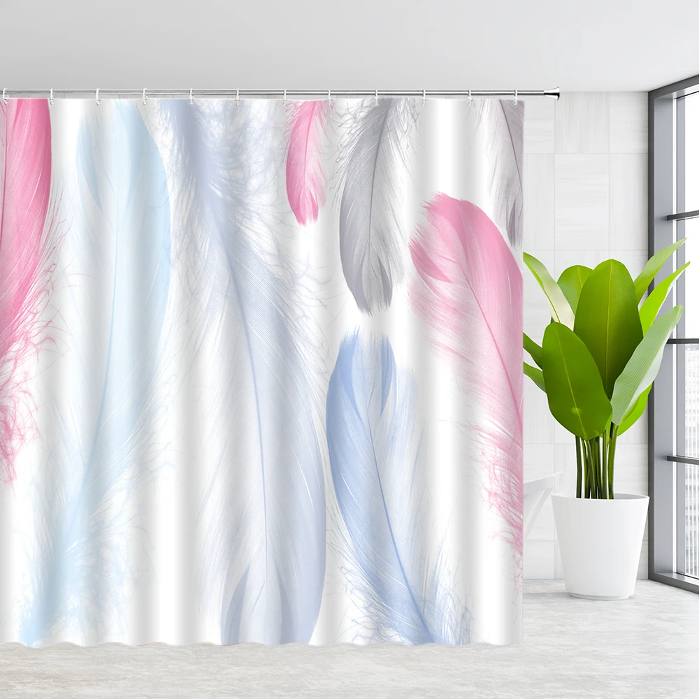 BylLlFir Shower Curtains of Textile Colorful Feather Decoration Beautiful Bird Feather Pattern Bathroom Set Waterproof Polyester