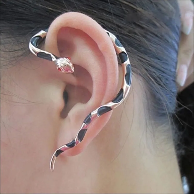 Punk Style Twining Red Eyes Snake Shape Earrings Stud Cuff For Women Jewelry