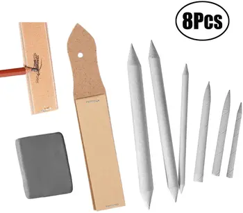 

Lvcky Drawing Accessories Set Blending Stumps and Tortillions Pencil Sandpaper Pointer with Kneaded Eraser, 8 Pieces