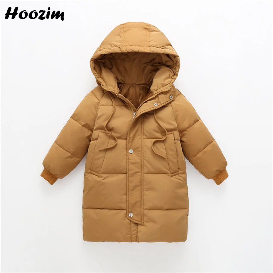

European White Duck Down Jacket For Boys 3-11 Year High Street Black Hooded Raglan Sleeve Long Coat For Girls Children Outerwear