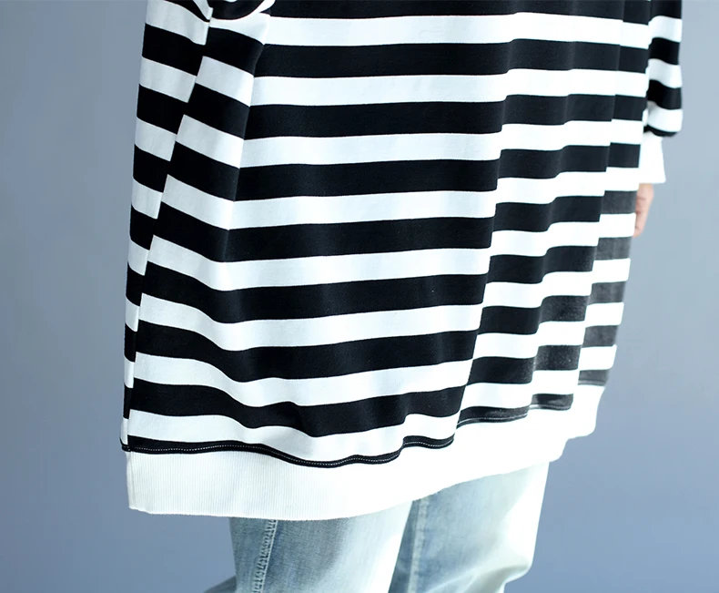 Новинка, XXXL, 4XL, 5XL размера плюс, Женская свободная Полосатая туника, осень, новинка, пэчворк, хлопок, верх размера d, рукав летучая мышь, harajuku, футболка