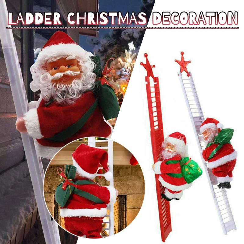 Electric Climbing Ladder Santa Claus Christmas Xmas Music Figurines Party Decor 