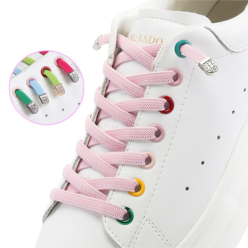 Mejores Ofertas Cordones planos elásticos para zapatillas deportivas, 1 par, con bloqueo de Metal, sin cordones para perezosos, opciones multicolor fáciles de quitar aKwjM5jeyzx