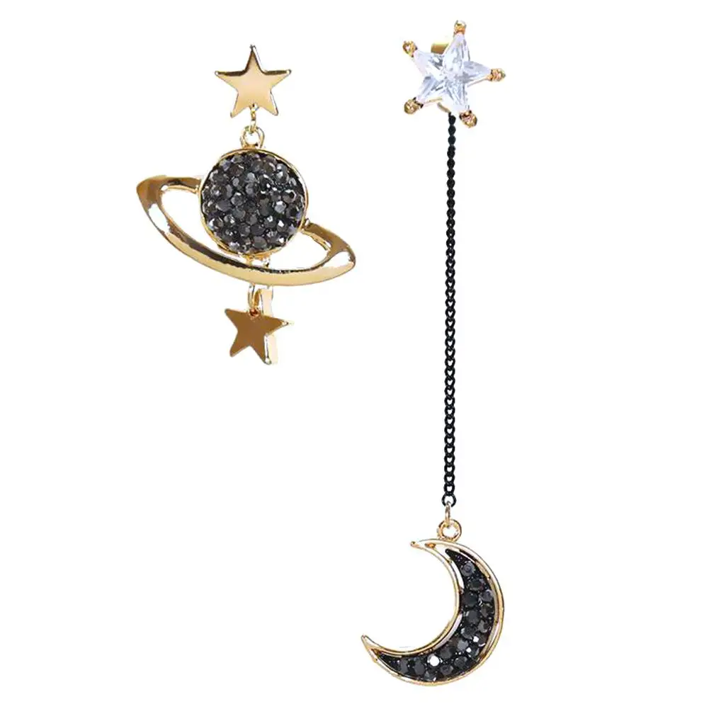 

Asymmetric Tassel Moon Star Planet Rhinestone Inlaid Women Stud Earrings Gift