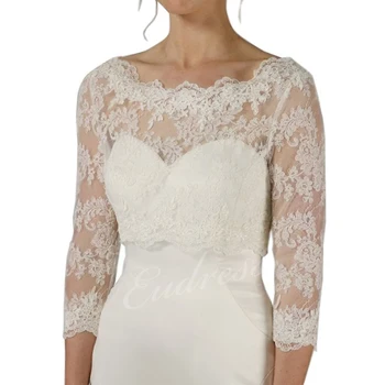

Elegant Lace Bridal Jackets 3/4 Sleeves Round Neck Wraps for Bridal Dress Bridal Bolero Wrap White Lace Bride Shawl Outwear