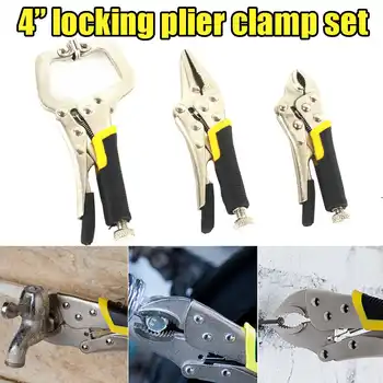 

3pcs/set 4'' Wood Face Clamp Vice Grip Kit Complete Locking C Type Clip Clamp Straight Needle Pliers Locking Self Grip Plier
